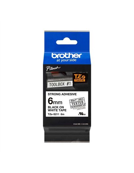 Brother TZeS211 - Texte Noir sur fond Blanc - Largeur 6 mm x 8 mètres