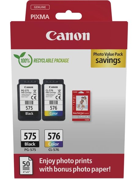 Canon PG575/CL576 - Pack de 2 + 50 Feuilles de Papier Photo - 5438C004