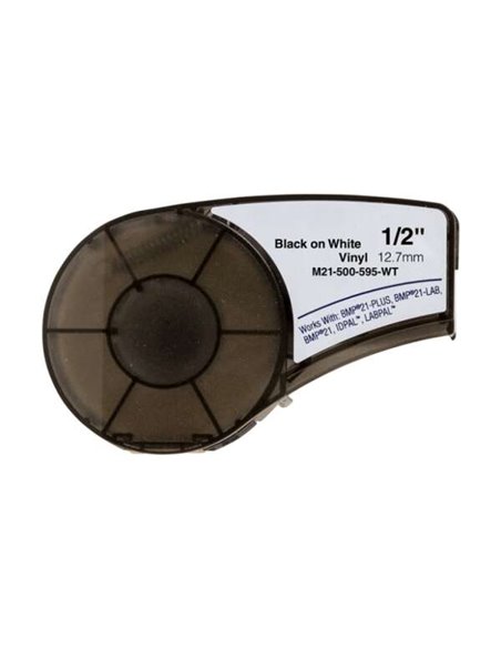 Brady M21-500-595-WT Ruban d'étiquettes en vinyle générique - Texte - Noir sur fond blanc - Largeur 12,7 mm x 6,4 mètres - 500 é