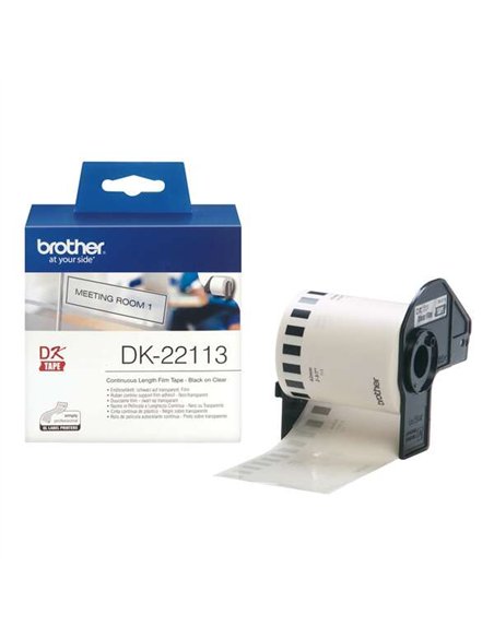Brother DK22113 - Étiquettes au format personnalisé - Largeur 62 mm x 1524 mètres - Texte - Noir sur fond transparent