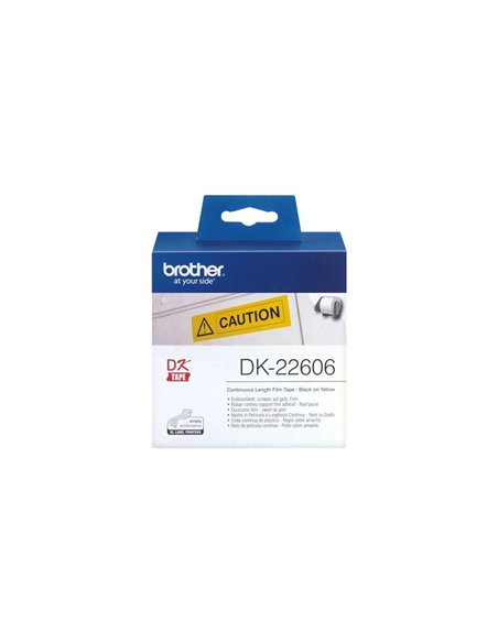 Brother DK22606 - Étiquettes au format personnalisé - Largeur 62mm x 1524 mètres - Texte - Noir sur fond - Jaune