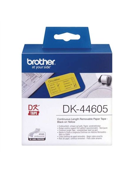 Brother DK44605 - Etiquettes amovibles format personnalisé - Largeur 62mm x 3048 mètres - Texte - Noir sur fond - Jaune