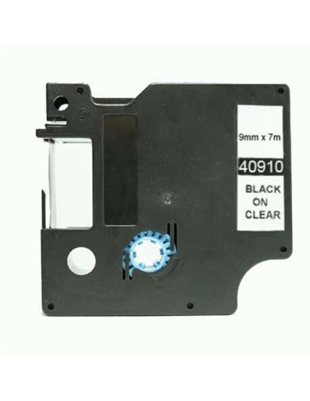 Dymo D1 40910 Ruban d'Étiquette Générique pour Étiqueteuse - Texte - Noir sur fond transparent - Largeur 9mm x 7 mètres - Rempla