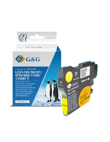 G&G Brother LC980/LC1100 Cartouche d'encre générique jaune – Remplace LC980Y/LC1100Y