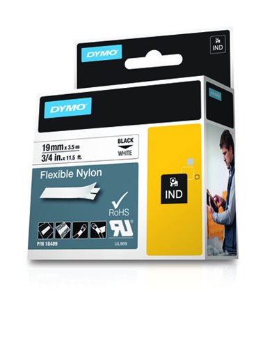 Dymo Rhino ID1-19 Ruban d'étiquettes pour étiqueteuse - Texte noir sur fond blanc - Largeur : 19 mm ; longueur : 3