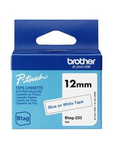 Brother Btag-233 Ruban 12mm - Texte Bleu sur fond Blanc - Medidas 12mmx4 Metros - Apta para PTN10