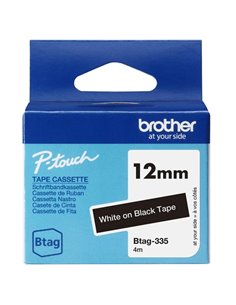 Brother Btag-335 Ruban 12mm - Texte Blanc sur fond Noir - Medidas 12mmx4 Metros - Apta para PTN10