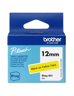 Brother Btag-631 Ruban 12mm - Texte Noir sur fond Jaune - Medidas 12mmx4 Metros - Apta para PTN10