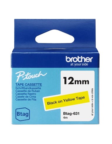 Brother Btag-631 Ruban 12mm - Texte Noir sur fond Jaune - Medidas 12mmx4 Metros - Apta para PTN10