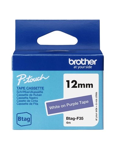 Brother Btag-F35 Ruban 12mm - Texte Blanc sur fond Morado - Medidas 12mmx4 Metros - Apta para PTN10