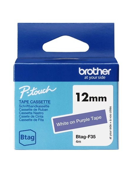 Brother Btag-F35 Ruban 12mm - Texte Blanc sur fond Morado - Medidas 12mmx4 Metros - Apta para PTN10