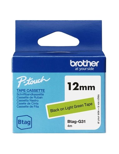 Brother Btag-G31 Ruban 12mm - Texte Noir sur fond Verde - Medidas 12mmx4 Metros - Apta para PTN10