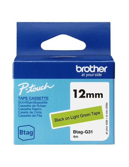 Brother Btag-G31 Ruban 12mm - Texte Noir sur fond Verde - Medidas 12mmx4 Metros - Apta para PTN10