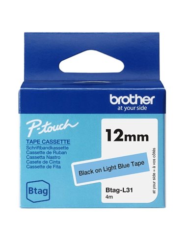 Brother Btag-L31 Ruban 12mm - Texte Noir sur fond Bleu Claro - Medidas 12mmx4 Metros - Apta para PTN10