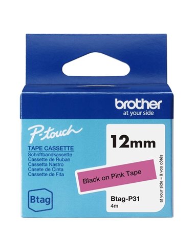 Brother Btag-P31 Ruban 12mm - Texte Noir sur fond Rosa - Medidas 12mmx4 Metros - Apta para PTN10