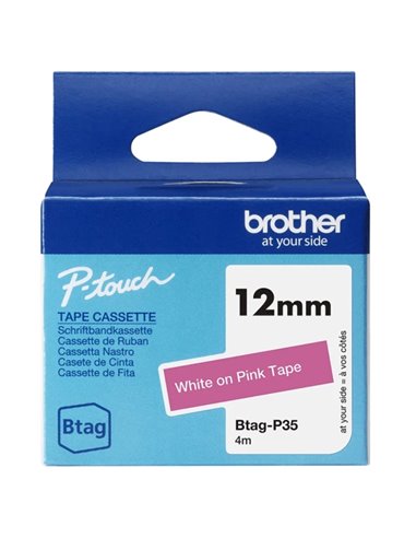 Brother Btag-P35 Ruban 12mm - Texte Blanc sur fond Rosa - Medidas 12mmx4 Metros - Apta para PTN10