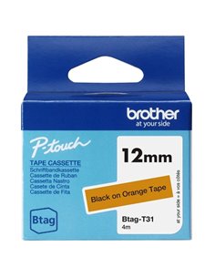 Brother Btag-T31 Ruban 12mm - Texte Noir sur fond Naranja - Medidas 12mmx4 Metros - Apta para PTN10