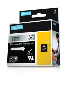 Dymo Rhino ID1-12 Ruban de Etiquetas para Rotuladora - Texte Noir sur fond Plata - largeur 12mm x 5.5 metros - 18486