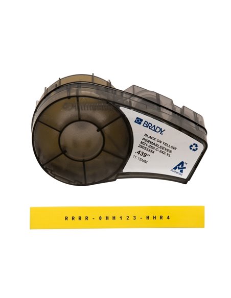 Brady M21-250-C-342-YL Ruban de Etiquetas Termocontractiles PermaSleeve - Texte Noir sur fond Jaune - largeur 11