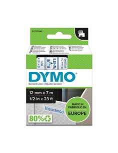 Dymo D1 Ruban de Etiquetas para Rotuladora - Texte Bleu sur fond Blanc - largeur 12mm x 7 metros - S0720540
