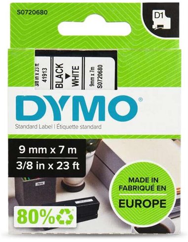 Dymo D1 40913 Ruban de Etiquetas para Rotuladora - Texte Noir sur fond Blanc - largeur 9mm x 7 metros - S0720680