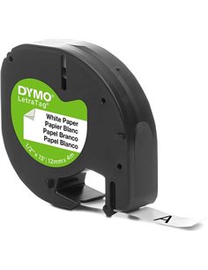 Dymo LetraTag S0721510 Ruban de Etiquetas para Rotuladora - Texte Noir sur fond Blanc - largeur 12mm x 4 metros (91200)