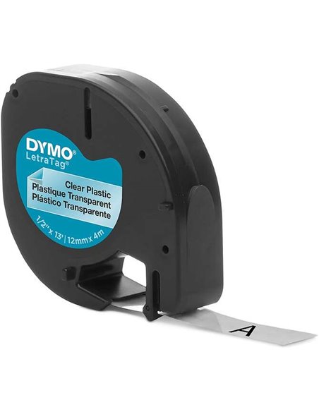 Dymo LetraTag S0721530 Ruban de Etiquetas para Rotuladora - Texte Noir sur fond Transparent - largeur 12mm x 4 metros (12267)