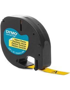Dymo LetraTag S0721620 Ruban de Etiquetas para Rotuladora - Texte Noir sur fond Jaune - largeur 12mm x 4 metros (91202)