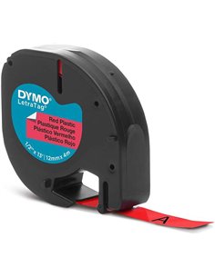 Dymo LetraTag S0721630 Ruban de Etiquetas para Rotuladora - Texte Noir sur fond Rouge - largeur 12mm x 4 metros (91203)