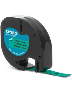 Dymo LetraTag S0721640 Ruban de Etiquetas para Rotuladora - Texte Noir sur fond verde - largeur 12mm x 4 metros (91204)