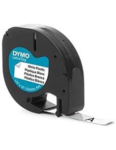 Dymo LetraTag S0721610/S0721660 Ruban de Etiquetas para Rotuladora - Texte Noir sur fond Blanc - largeur 12mm x 4 metros (91201/
