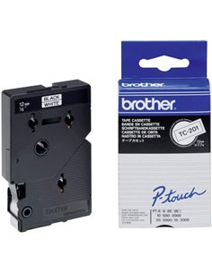 Brother TC201 Ruban Laminada para Rotuladora - Texte Noir sur fond Blanc - largeur 12mm x 7 metros
