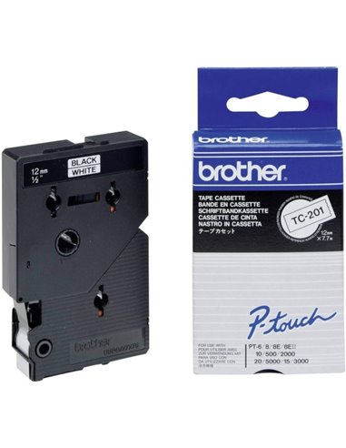 Brother TC201 Ruban Laminada para Rotuladora - Texte Noir sur fond Blanc - largeur 12mm x 7 metros