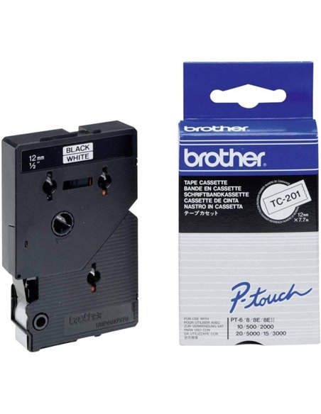 Brother TC201 Ruban Laminada para Rotuladora - Texte Noir sur fond Blanc - largeur 12mm x 7 metros