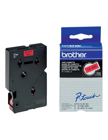 Brother TC401 Ruban Laminada para Rotuladora - Texte Noir sur fond Rouge - largeur 12mm x 7 metros