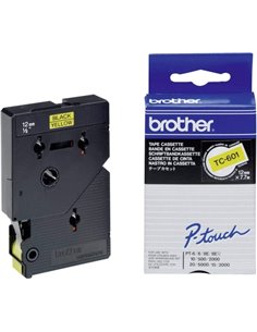 Brother TC601 Ruban Laminada para Rotuladora - Texte Noir sur fond Jaune - largeur 12mm x 7 metros
