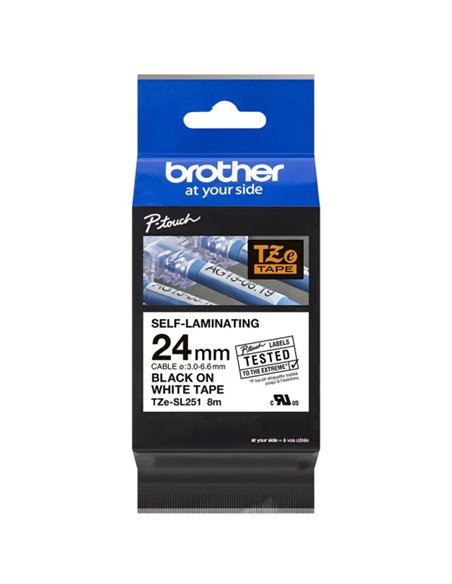 Brother TZeSL251 Ruban Autolaminada - Texte Noir sur fond Blanc - largeur 24mm x 8 metros