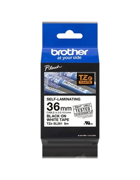 Brother TZeSL261 Ruban Autolaminada - Texte Noir sur fond Blanc - largeur 36mm x 8 metros