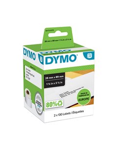 Dymo 99010 Pack de 2 Rouleaux d'étiquettes pour étiqueteuse - 130 Étiquettes par Rouleau - dimensions 28mm x 89mm - Couleur Blan