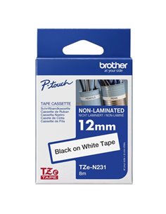 Brother TZEN231 Ruban No Laminada - texte noir sur fond blanc - Largeur 12mm x 8 Mètres