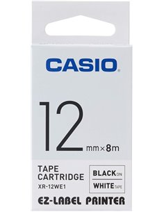 Casio XR-12WE Ruban d'étiquettes pour étiqueteuse - texte noir sur fond blanc - Largeur 12mm x Longueur 8m