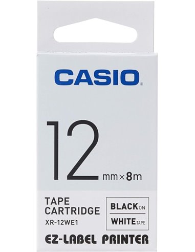 Casio XR-12WE Ruban d'étiquettes pour étiqueteuse - texte noir sur fond blanc - Largeur 12mm x Longueur 8m