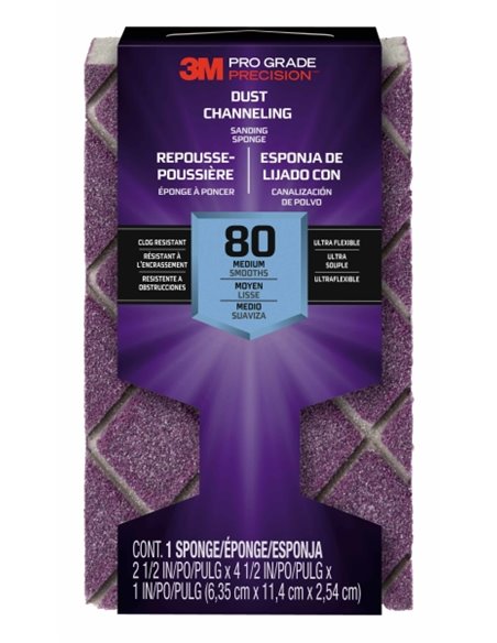 3M Pro Grade Precision Taco de Lija - Grano 80 Mediano - Canalizacion de Polvo - 6.35x11.4x2.54cm - Couleur Violet