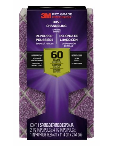 3M Pro Grade Precision Taco de Lija - Grano 60 Grueso - Canalizacion de Polvo - 6.35x11.4x2.54cm - Couleur Violet