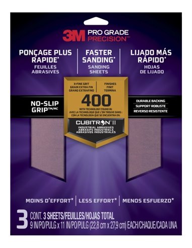 3M Pro Grade Precision Pack de 3 Feuilles de Lijado - Grano 400 Extrafino - 22.8x27.9cm - Rendimiento Supérieur - Reduccion de F