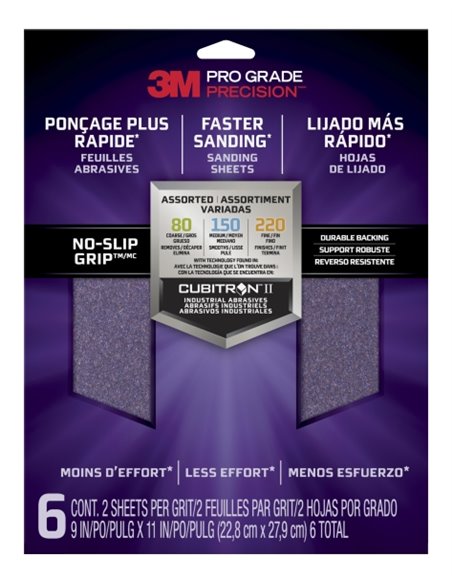 3M Pro Grade Precision Faster Pack de 6 Feuilles de Lijado - Lijas de Granos Surtidas - 22.8x27.9cm - Rendimiento Supérieur - Re