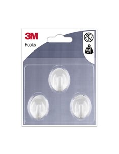 3M Pack de 3 Ganchos Adhesivos Ovalados - Format S - Supporte jusqu'à 0.3kg - Couleur Blanc