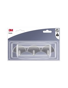3M Ganchos Adhesivos en Barra - 3 Ganchos - Supporte jusqu'à 1.5kg - Couleur Gris Métallisé