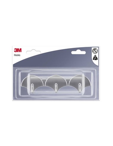 3M Ganchos Adhesivos en Barra - 3 Ganchos - Supporte jusqu'à 1.5kg - Couleur Gris Métallisé