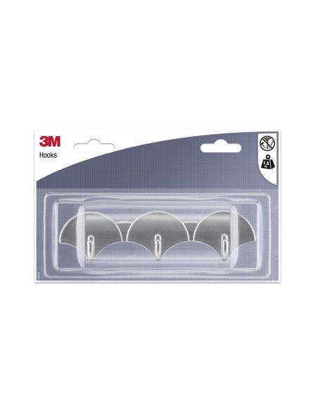 3M Ganchos Adhesivos en Barra - 3 Ganchos - Supporte jusqu'à 1.5kg - Couleur Gris Métallisé